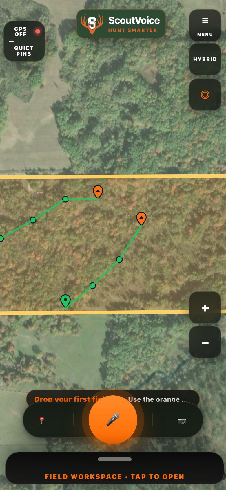 ScoutVoice field map with pins and routes